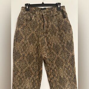 Paisley Patterned Brown Jeans. Waist=29”
